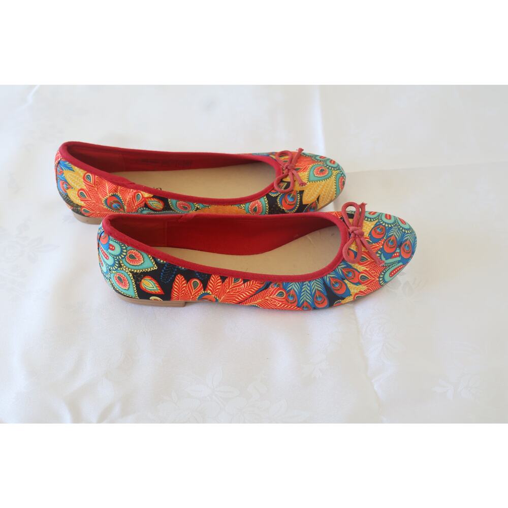 Jane Klain Peacock Print Ballet Flats EU 39 – Colorful Boho Slip-On Shoes